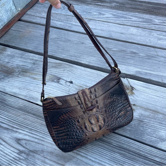 Brahmin Isabelle Pecan Brown Embossed Leather Shoulder Crossbody Purse hand Bag - Picture 9 of 15